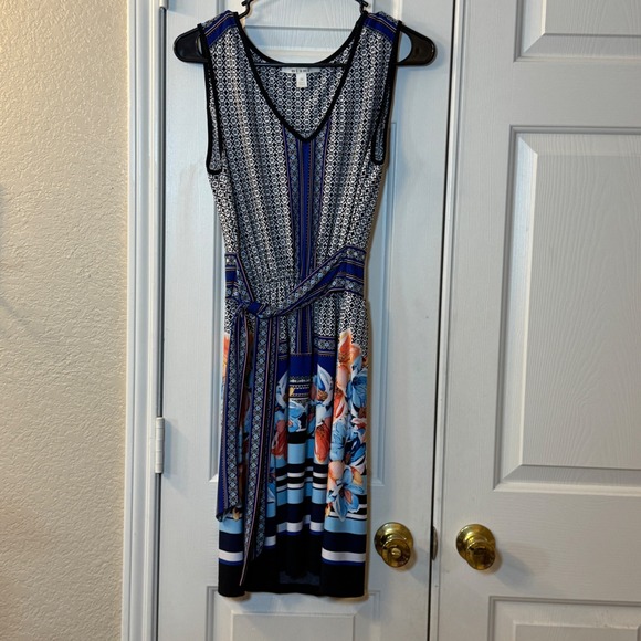 miami Dresses & Skirts - Miami Belted Sleeveless Patterned Blue & Orange Floral V-Neck Dress Womens SzM